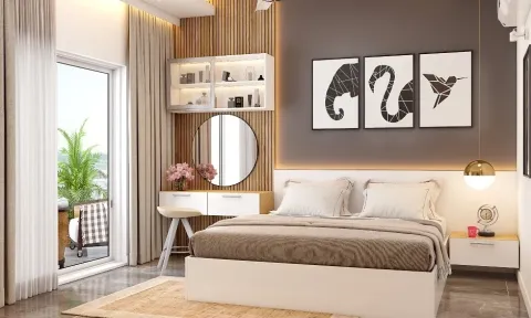 Contemporary Bedroom with Sconce Paneling