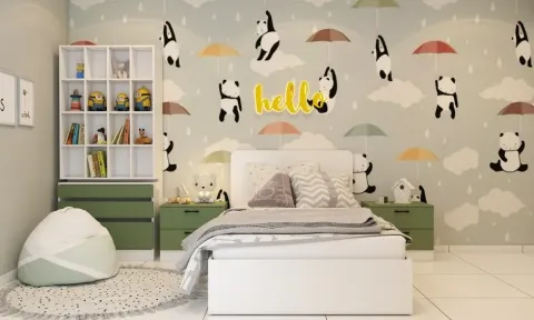 Teen Study Suite with Overhead Bookshelf Wall