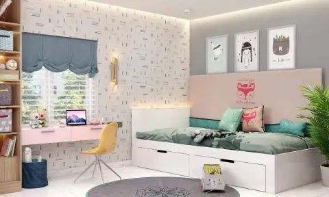 Compact Kids Room with Foldout Study Table