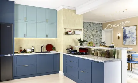 Industrial Luxury Kitchen with Fluted Glass