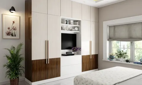 6-Door Matte Shutter Wardrobe with Teak Handles